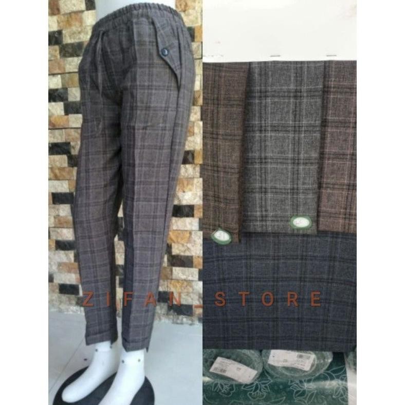 h-4 Celana tartan motif kotak/ Celana wanita kotak kotak/  Baggy pant kotak/ Kain import Original