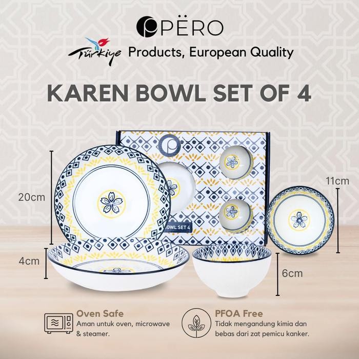 [Exclusive Ameliakhyar] Pero Set Of 4 Plate & Bowl Pattern / Set Mangkuk Porcelain / Mangkuk Set