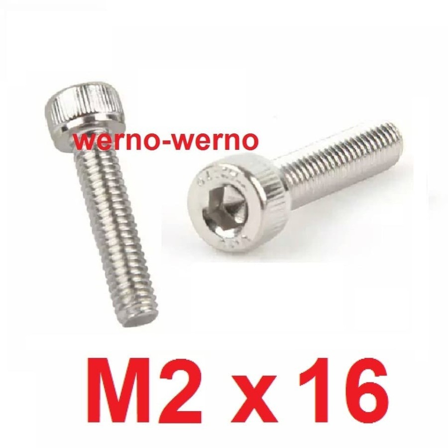 Baut L Hexagon Bolt SS 304 Stainless Steel M2x16 2mm x 16mm M2*16 M2 Sekrup Screw Stainless Steel