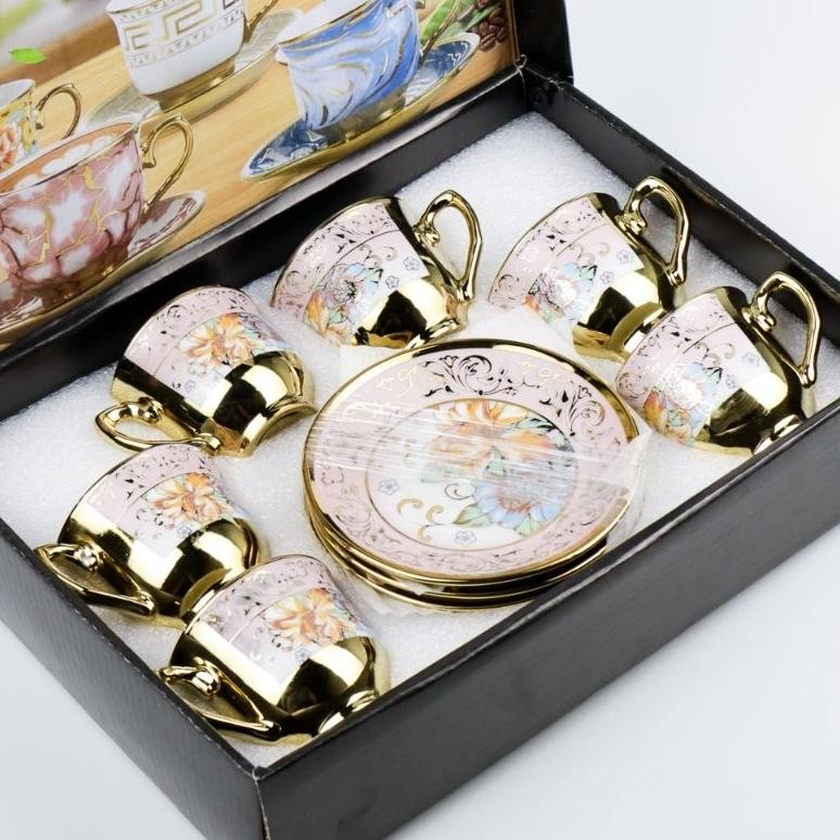 AURORAE CANGKIR TEKO KERAMIK PIRING LEPEK TATAKAN KECIL MINI SET 6 IN 1 TEA CUP TEH KOPI MINUM DAPUR