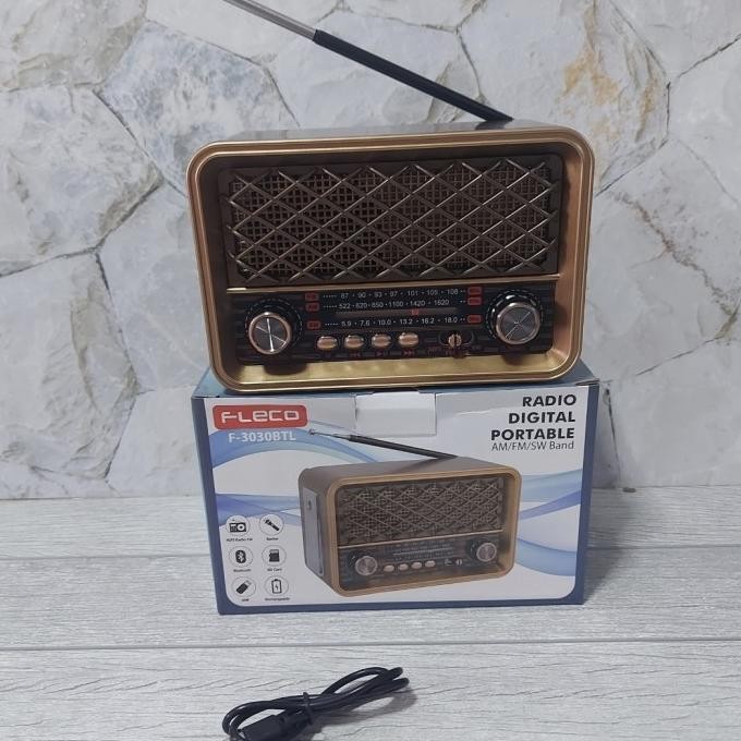 RADIO 3 BAND BLUETOOTH CAS FREE BATERAI CAS MODEL JADUL KLASIK USB TF CARD AUX IN OUT FLECO F 3030 B
