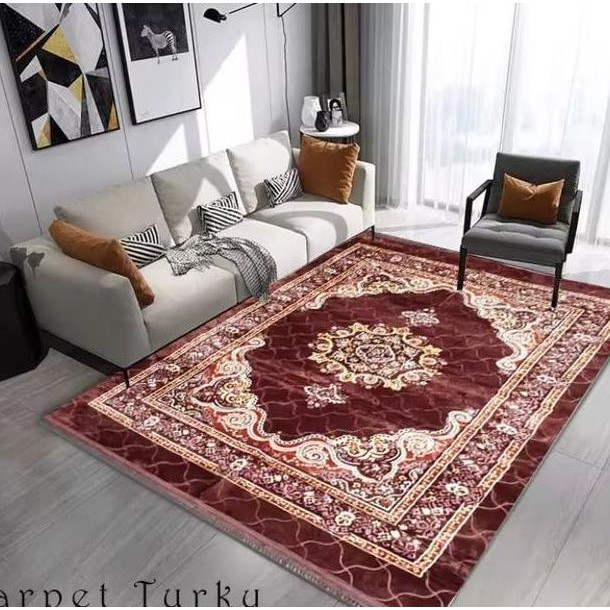 Karpet Ruang Tamu Hamble Turki Ukuran 2x3 Meter Bahan Tebal busa serat Malaysia Moti Anti selip Rumb