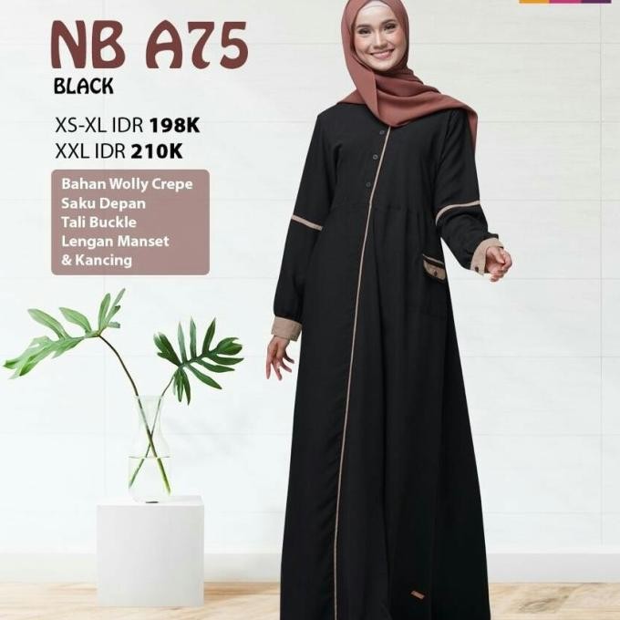 New Gamis Nibras Nb A75 Warna Hitam Polos Dress Cantik Terbaru Elegan Adem Limited Edition