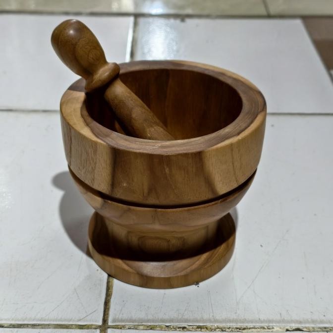 ------] Lesung Kayu Jati, Lumpang Kayu 24cm