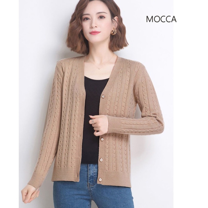 Cable Knit Cardigan Sweater Wanita
