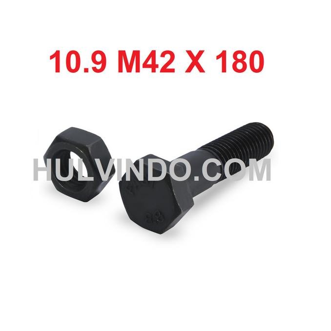 Baut Baja Htb Grade 10.9 + Mur|10| M42 X 180 Tersedia