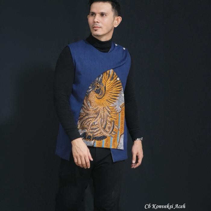 Vest Tanpa Lengan Motif Batik Teuku Merak Rompi Pria Promo Terbatas