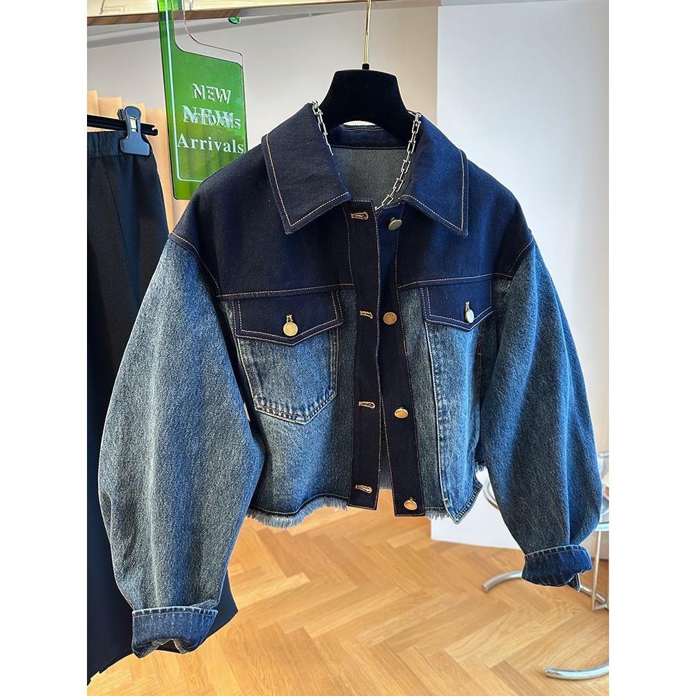 European Style Loose Casual Gradient Denim Jacket for Women