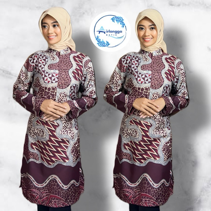 Terfavorit !!! Atasan Tunik Batik Kerja Wanita Modern Leher Shanghai Seragam Kantor Busui Friendly