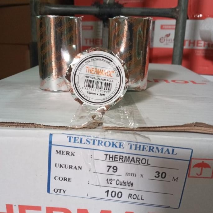 

Thermarol Kertas Thermal 79mm x 30M Core 1/2 inch 1 dus isi 100 roll