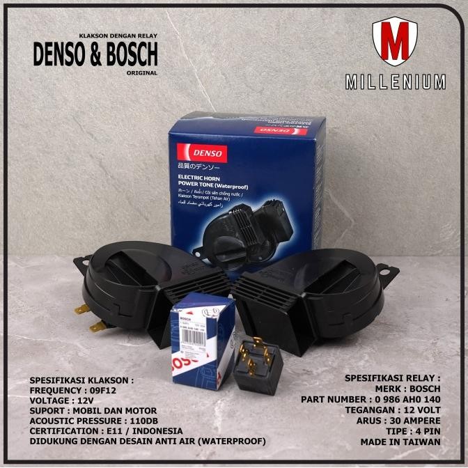 Klakson DENSO Keong Waterproof Mobil Motor + Relay 4 Kaki 12V Original Terlaris