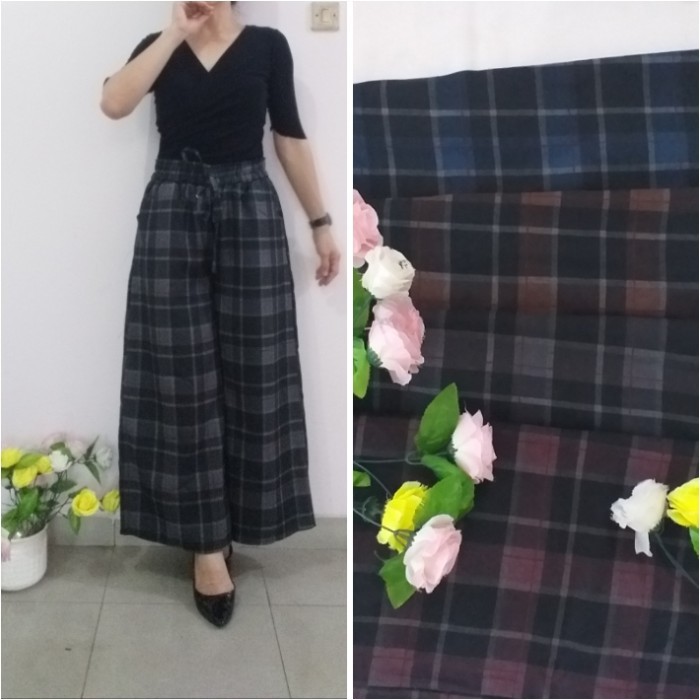 Celana Panjang Kerja Wanita Kulot Panjang Tartan