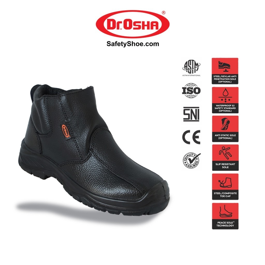 Dr OSHA Jaguar 3225 Safety Shoes Ankle Boot with Zipper - Black
