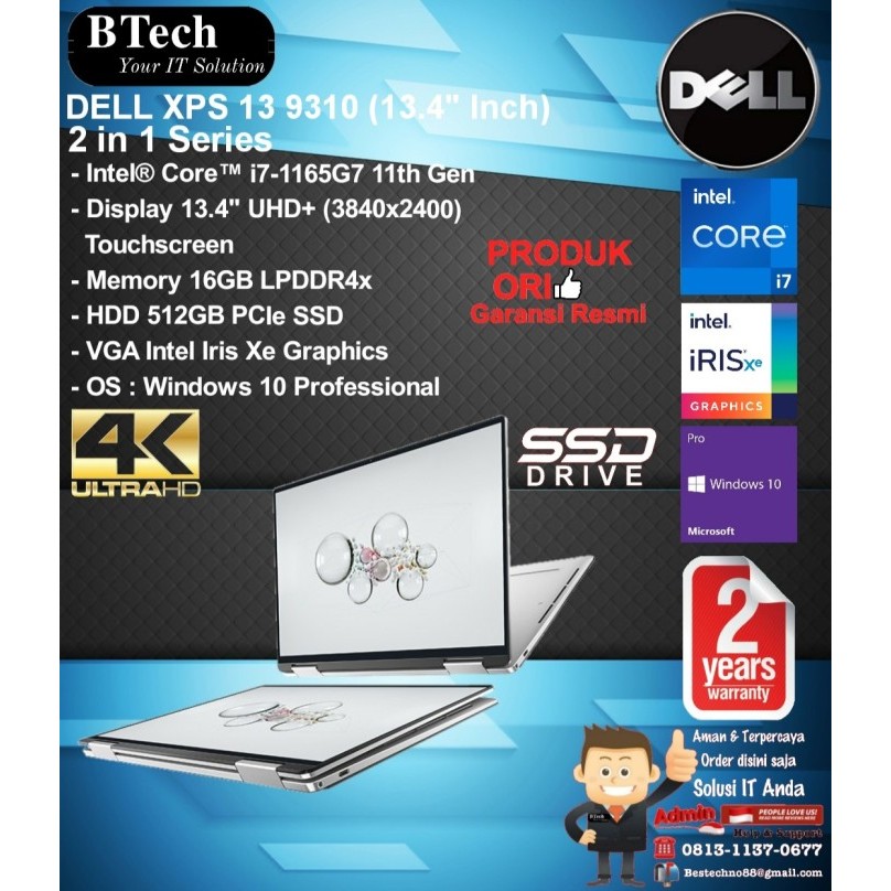 Dell Xps 13-9310 2 In 1 Intel Core I7-1165G7/16Gb/512Gb/Win10Pro/2Yr