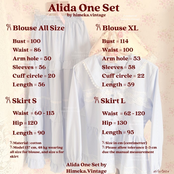 Himeka Vintage - Alida One Set - Blouse And Skirt - Cottagecore Blouse - Cottagecore Skirt - Vintage