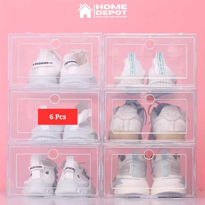 Sale Kotak Sepatu Transparan Plastik Rak Susun Box Ukuran Besar 6 Pcs