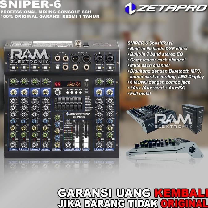 Promo Mixer 6 Channel Zetapro Sniper6 | Sniper 6 Bluetooth Usb Soundcard Original