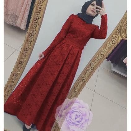 BEST SELLER GAMIS PESTA PREMIUM NARA PARTY DRESS BRUKAT MAXI MAROON MARUN SK