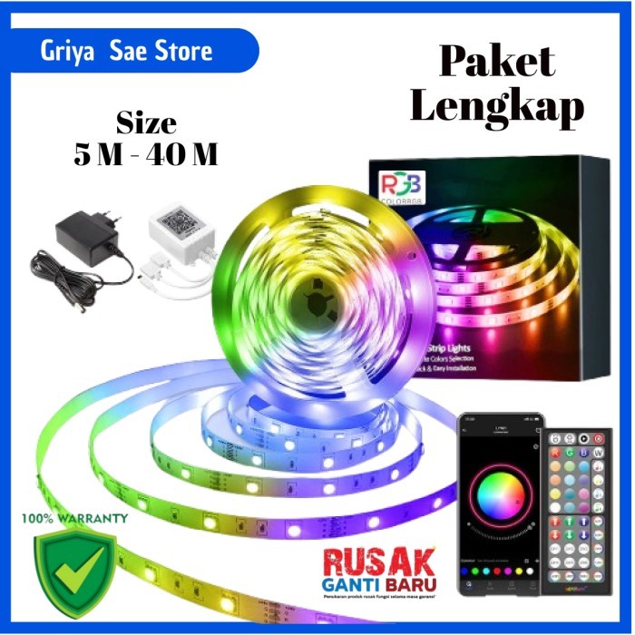 TERMURAH Lampu RGB Led Strip 5050 Sensor Musik Putih Remote Control 20 meter