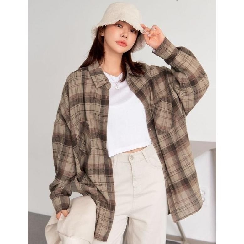 ss-64 S.W.A.L. Kemeja flanel pria wanita unisex lengan panjang motif kotak kotak kualitas premium Te