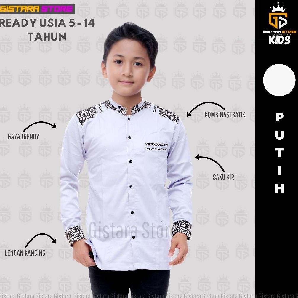 sd-46 BAJU ATASAN KEMEJA KOKO ANAK LENGAN PANJANG KOMBINASI BATIK UMUR 5 SAMPAI 14 TAHUN TERBARU WAR