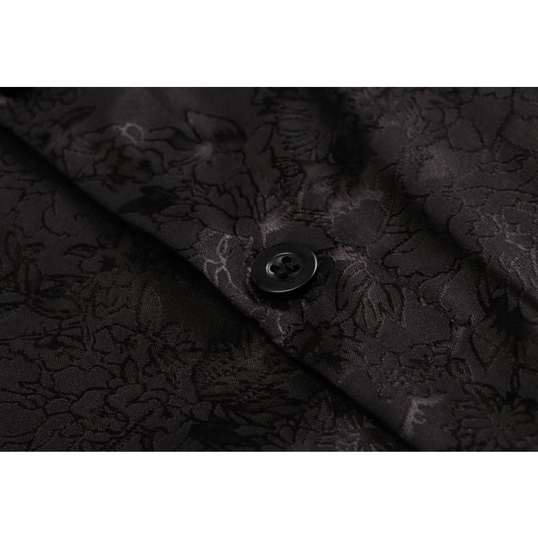 tu-67 Dark Icon Kemeja Eternal Hitam Bunga Pria Oversized Satin Kemeja Pria Lengan Panjang Shirts Co