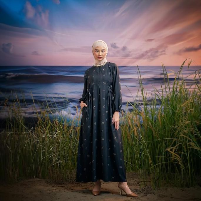 Ready Zm Zaskia Mecca - Kaira Dress Gamis Motif Wanita Muslim - Romansa Khatulistiwa - Bunga Wijayak