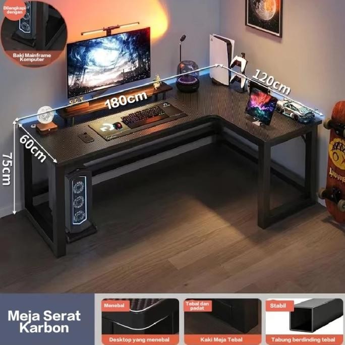 CO Meja Gaming Bahan Carbon Berkualitas / Meja Komputer Import / Meja Belajar / Meja Gaming Kaki Bes