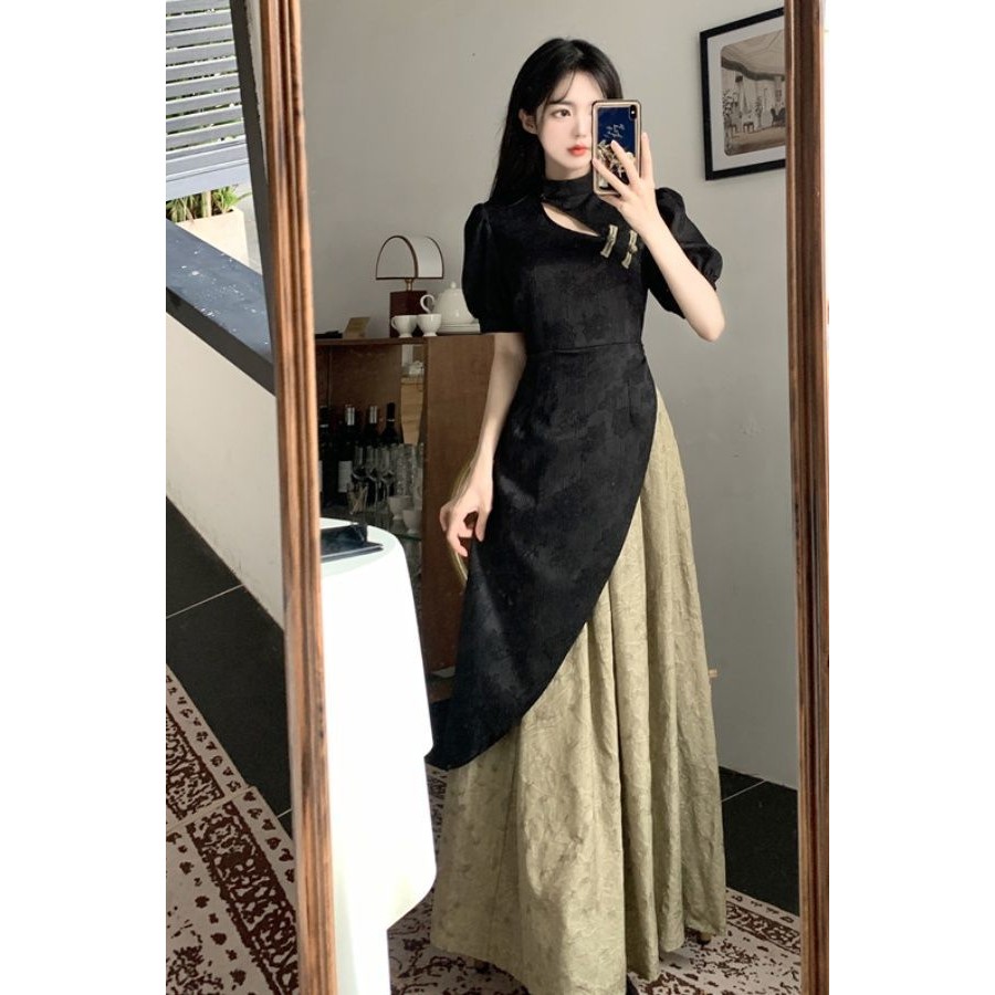 Improved Cheongsam Hanfu Mid-Length Dress