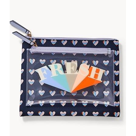 Terlaris Pouch Make Up, Dompet Fossil Travel Double Pouch Navy Multi Ready Stok