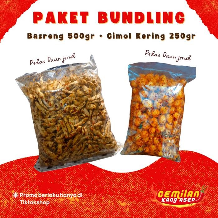 

BERGARANSI Paket Bundling Cimol kering Ndog Lewo 250gr Pedas Daun Jeruk + 500gr Basreng Pedas Daun