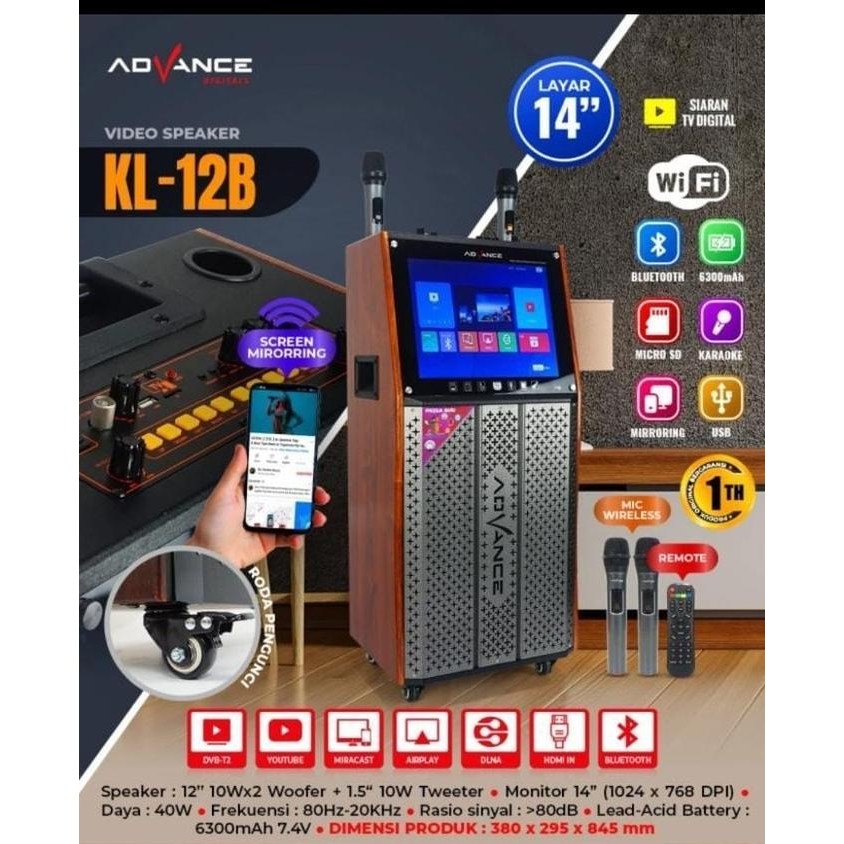 Speaker Ampli Bluetooth + Tv Digital Portable Advance Kl12B New Stok