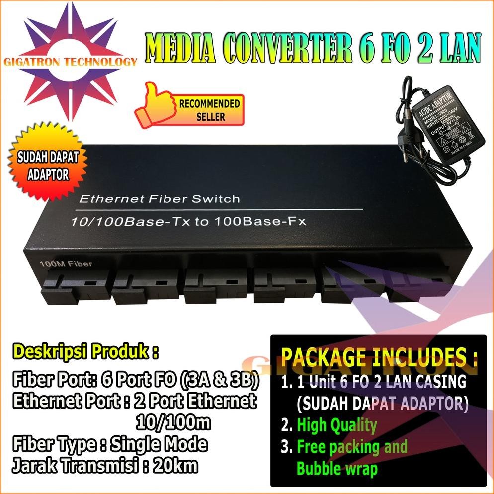 Media Converter Fiber Optic 6 Port Fo 2 Port Lan 10/100 Full Body / Switch Fiber Optik 6 Fo 2 Lan Si