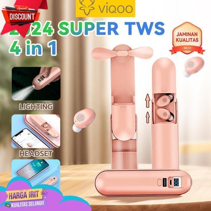 Terbaik CODViqoo Bluetooth Earphone with F7 Earbuds Dan Mini Fan Dan Flashlight Dan PowerBank 2000Ma