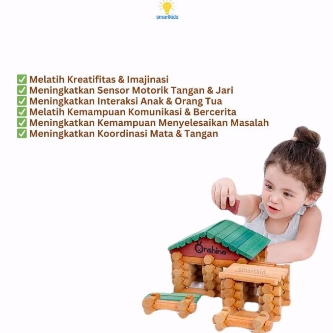 Mainan Forest Wood Kayu Pinus Balok Brick DIY Susun Rakit Menyusun Rumah Beragam Bentuk Bangunan Puz