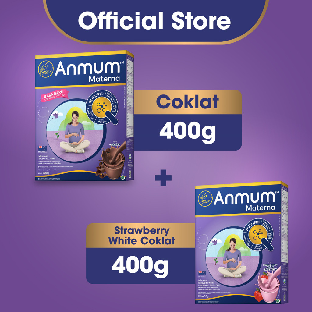 Anmum Materna Cokelat 400g + Anmum Materna Strawberry White Choco 400g - Susu Nutrisi Ibu Hamil