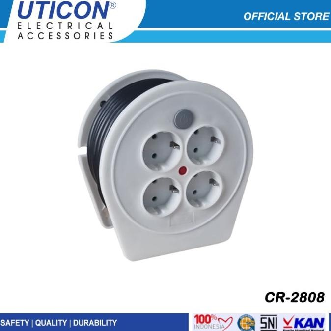 UTICON Kabel Roll 8 Meter 4 Lubang + Saklar Terminal Listrik CR-2808 Original dan Terpercaya