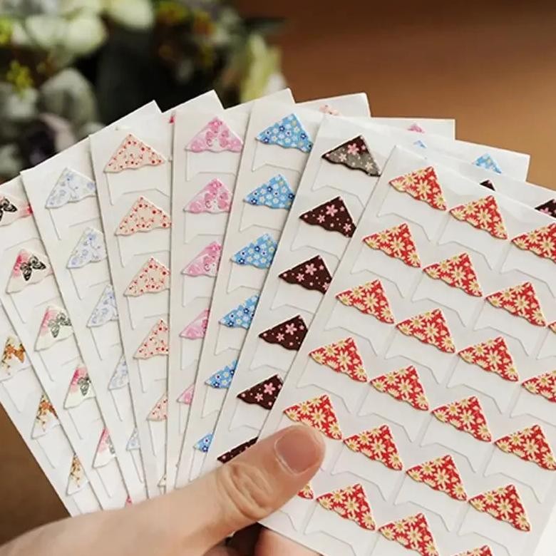 

24 Pcs/sheet DIY Floral Print Corner Paper Stickers for Photo Albums Handwork Frame Decoration