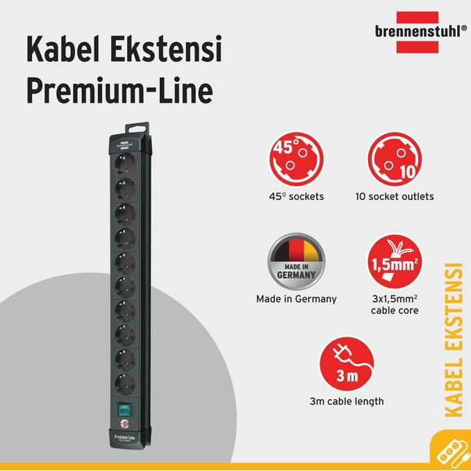 Stop Kontak Kabel Extension Terminal Listrik 10 Lubang Brennenstuhl Premium Line 10 Socket 3m Black 