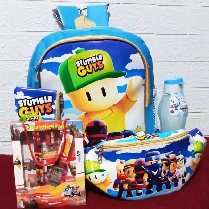 diskon tas stumble guys free alat tulis + botol minum + tas pinggang