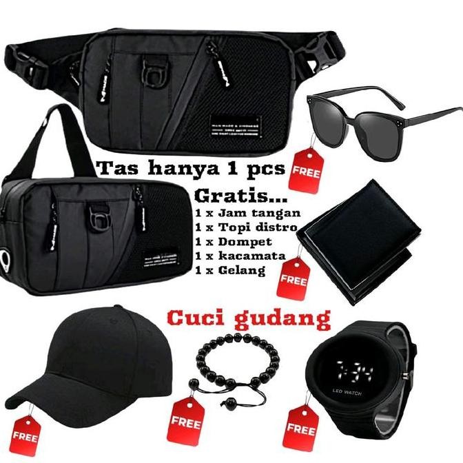 Paket Cuci Gudang beli 1 dapat 6 Produk Jam Tangan digital tas pinggang waistbag pria wanita viral g