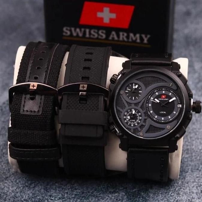 GARANSI SWISS ARMY INFANTRY - Jam Tangan Pria Fashion Tali Kulit Paket Free Strap Rubber + Tali Kanv