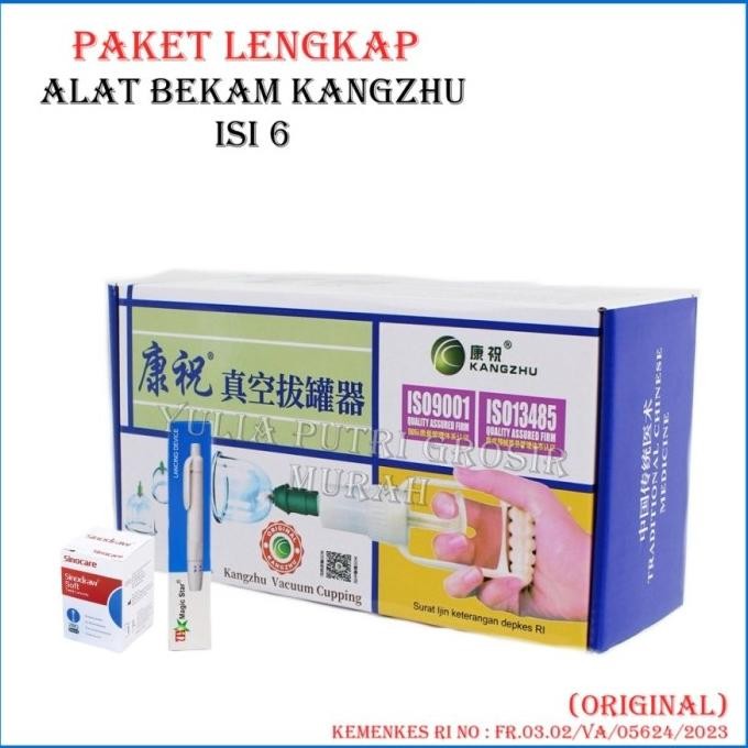 PAKET Alat Bekam Kz Komplit / Kop Angin Kangzhu 12 + Pen Bekam Magic Star + Jarum Sinocare 1 Box SHA