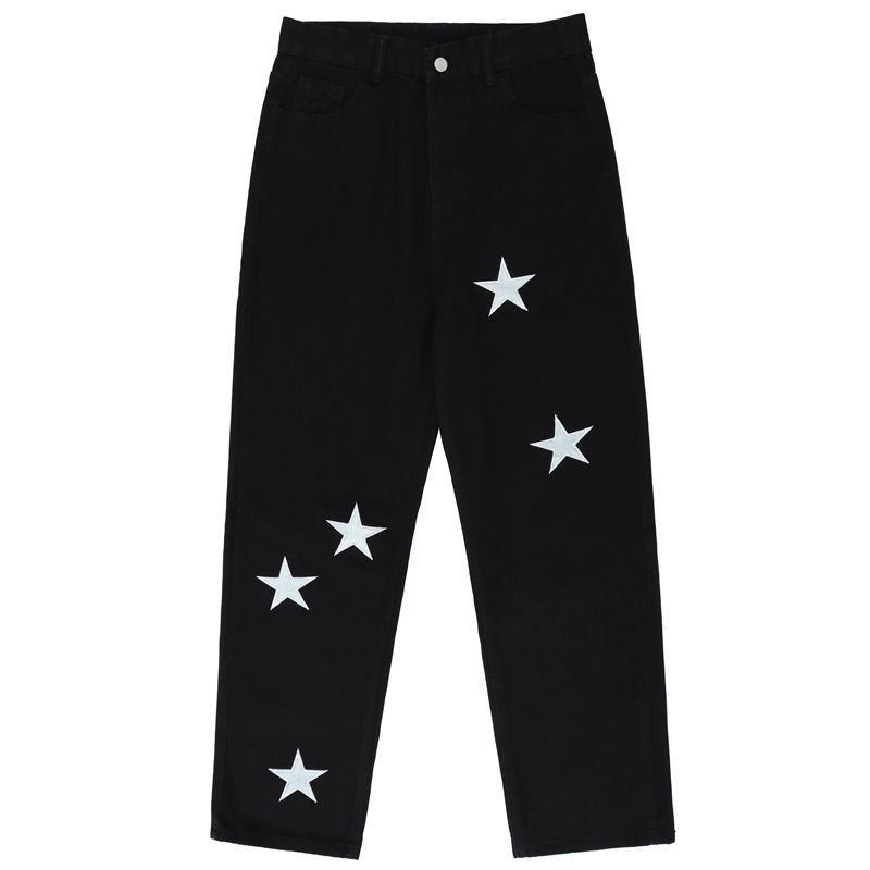 New Korean Style ins Street Fashion Brand Printed Jeans Unisex Casual Straight Long Pants