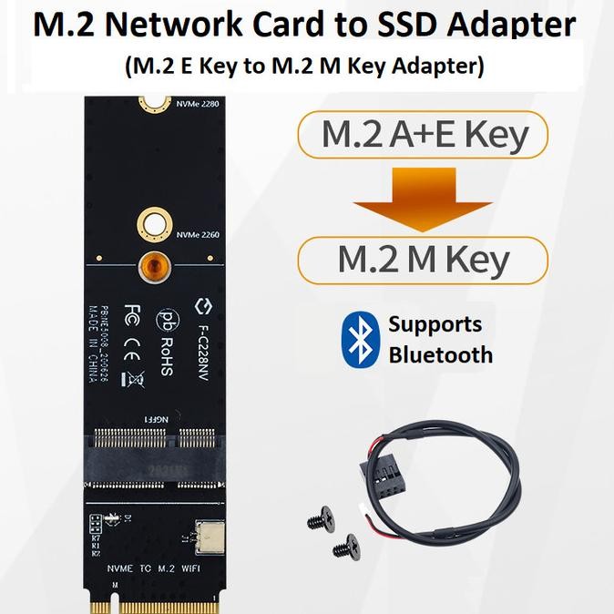 M.2 NGFF E-key WiFi Network Card to M-key SSD Adapter + BT cable