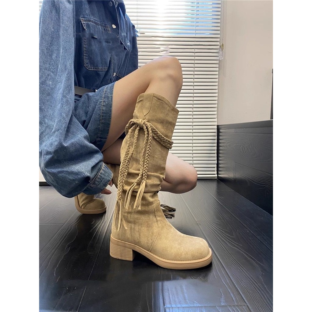 Sepatu bot wanita baru, sepatu bot pengendara, sepatu bot tinggi hak rendah