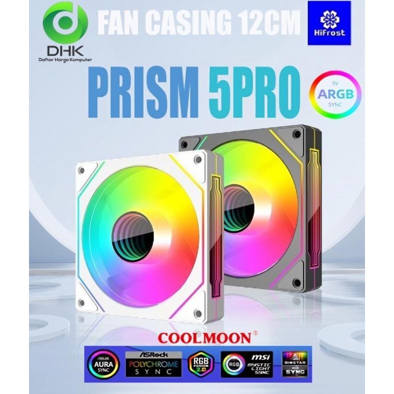 TERBARU - COOLMOON FAN CASING HIFROST PRISM 5PRO ARGB PWM 12CM 5 FAN + CONTROLLER