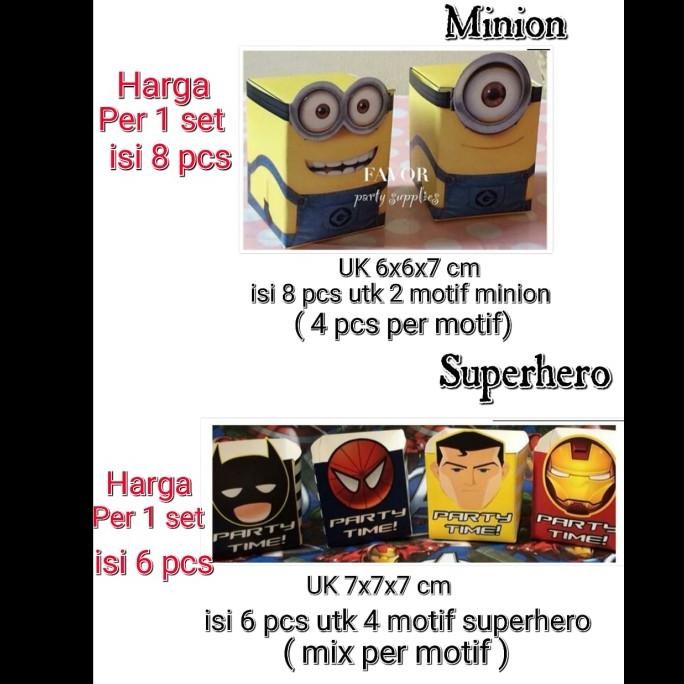 :::::::] Treatbox Minion, Superhero isi 12pcs / Goodie Paper Box Kotak Permen