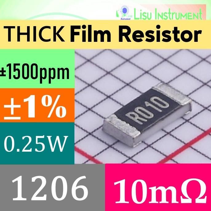 Murah (10) 10m 1206 1% Thick Film Resistor SMD Chip Resistor 0.01R R010 lisu992 Kualitas Baik
