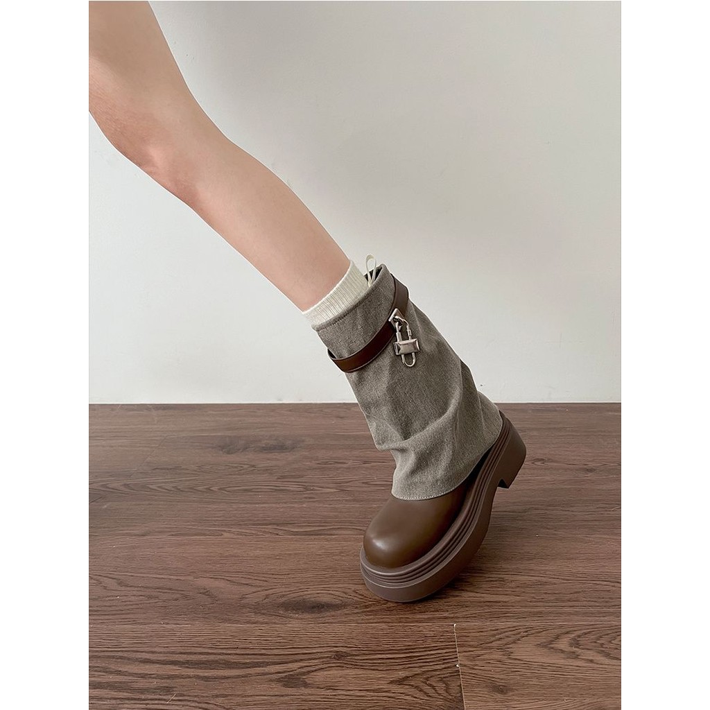 Women's Height-Increasing Short Boots American Retro Style Stylish Petite Thick-Soled Boots Summer